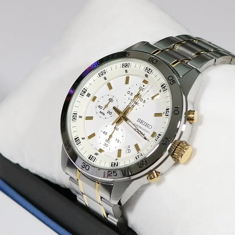 Seiko 5 Chronograph White Dial Two-tone Men's Watch- SKS643P1