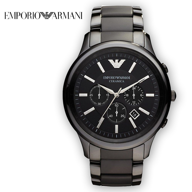 Luxurious New Emporio Armani Ceramica Chronograph Black Dial Black Band ...